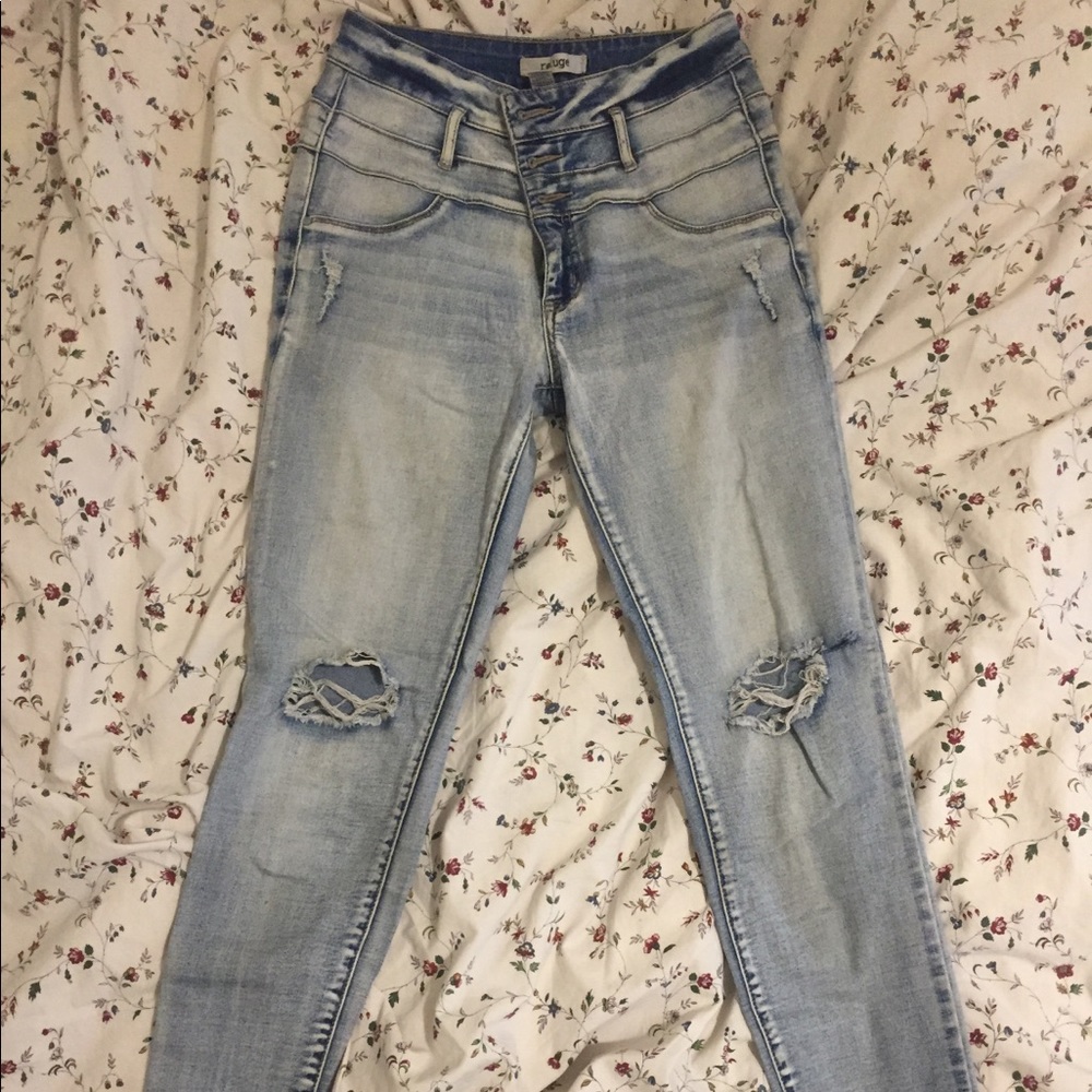 Acid wash distressed jeans